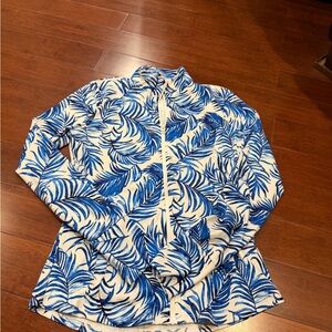 Tommy Bahama Blue and White Leaf Print Full Zip Up Golf Jacket